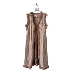 Co & Eddy Suede & Rabbit Fur Trim Penny Lane Sleeveless Longline Vest Jacket